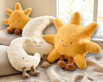 Plush Moon and Sun Pillow: Celestial Nursery Decor