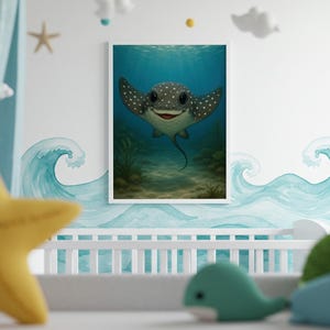 Baby Stingray Printable Wall Art, Cute Spotted Ray Nursery Decor, Ocean Animal Poster, Kids Room Sea Life Illustration