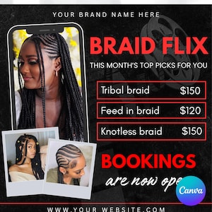 Braidflix Book Now Flyer, Editable Hair Braids Flyer, Beauty Business Flyer, Diy Canva Flyer, Appointments Available Flyer,Braids Deal Flyer