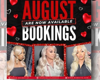 August-Buchungsflyer, DIY-Flyer-Vorlagendesign, August-Ernennungsflyer, Hair Lash Instagram Post, Book Now Flyer, Hair Braids Flyer