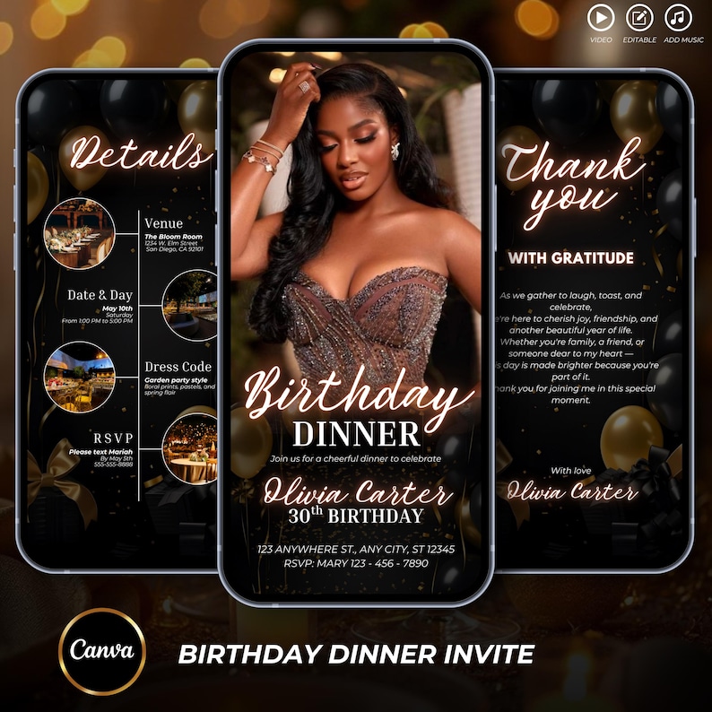 Digital Birthday Dinner invitation, Pink Birthday Dinner, Digital Birthday Party Invite, Editable Template, Text, Birthday Party, Text Evite