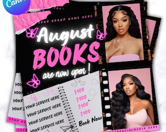 August Buchung Flyer, DIY Flyer Vorlage Design, August Termin Flyer, Hair Lash Instagram Post, Book Now Flyer, Vorgefertigter Business Flyer