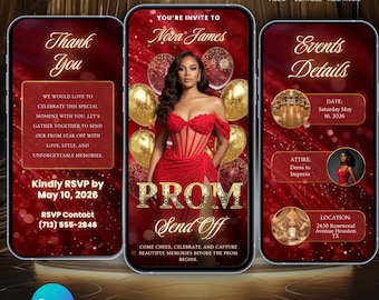 Luxury Red Prom Send Off Invitation, Animated Canva Template (Digital Download)