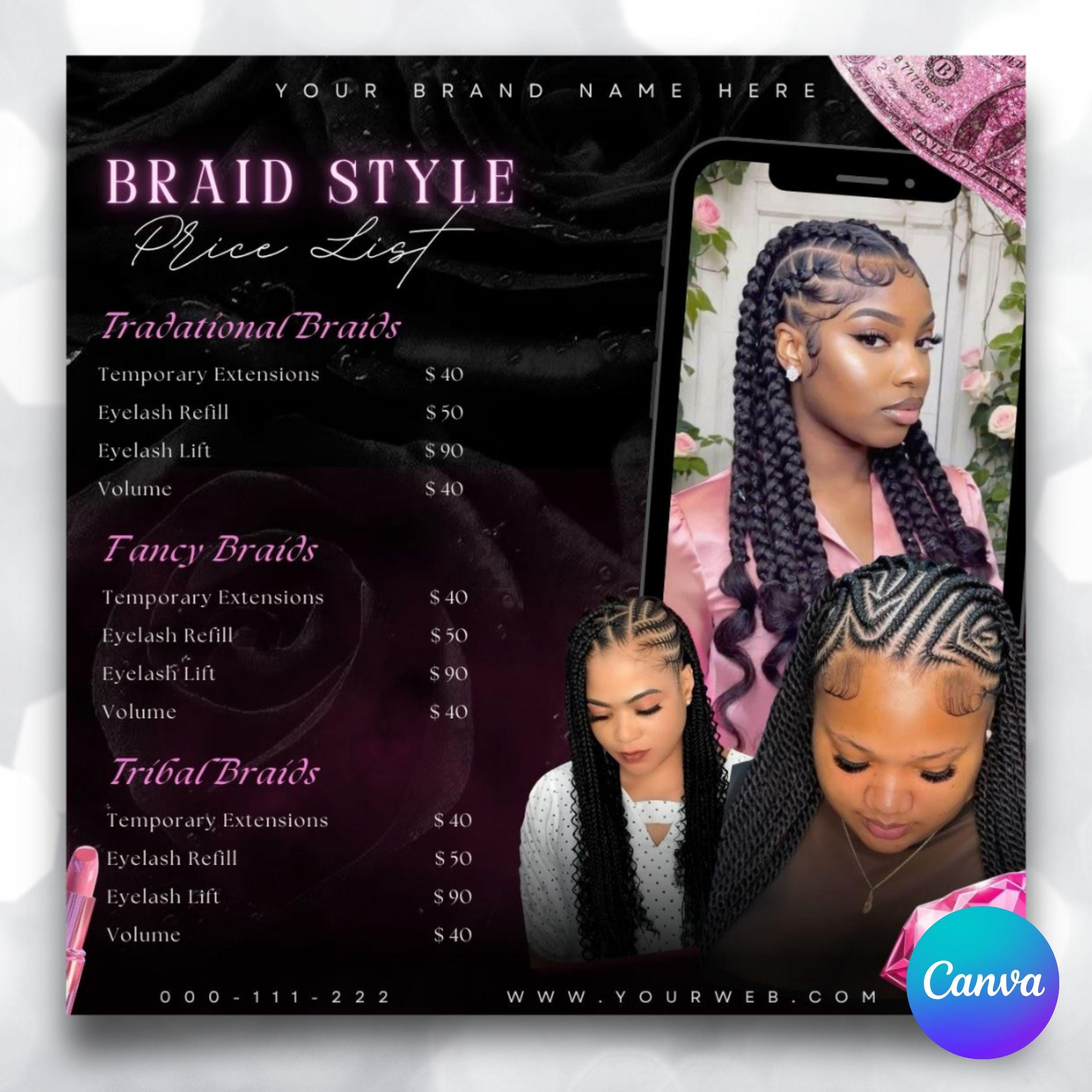 Zöpfe Preisliste Vorlage: DIY Hair Salon Flyer (Canva Editable)
