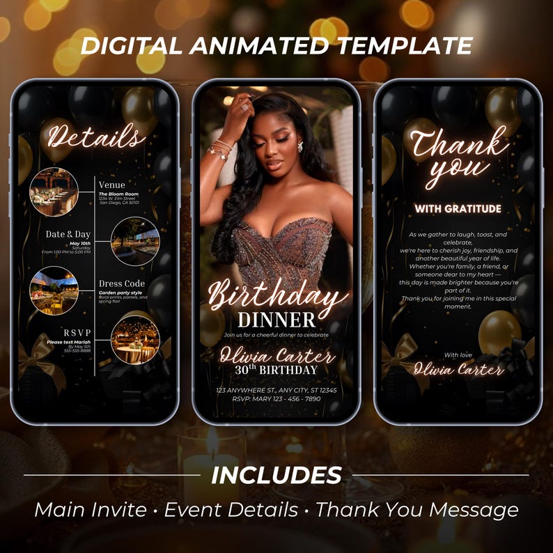 Digital Birthday Dinner invitation, Pink Birthday Dinner, Digital Birthday Party Invite, Editable Template, Text, Birthday Party, Text Evite