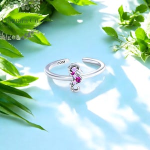 Seahorse Adjustable Ring, 925 Silver Zircon Seahorse Ring, Animal Inspired, Wildlife Ring, Marine Fish Animal Ring, Tropical Beach Ring Gift