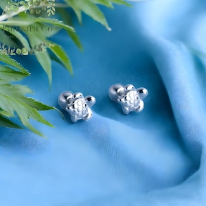 Silver Turtle Stud Earrings, 925 Silver, Animal Inspired, Tropical Turtle Gift, Wildlife Inspired, Marine Summer Seaside Beach Jewellery