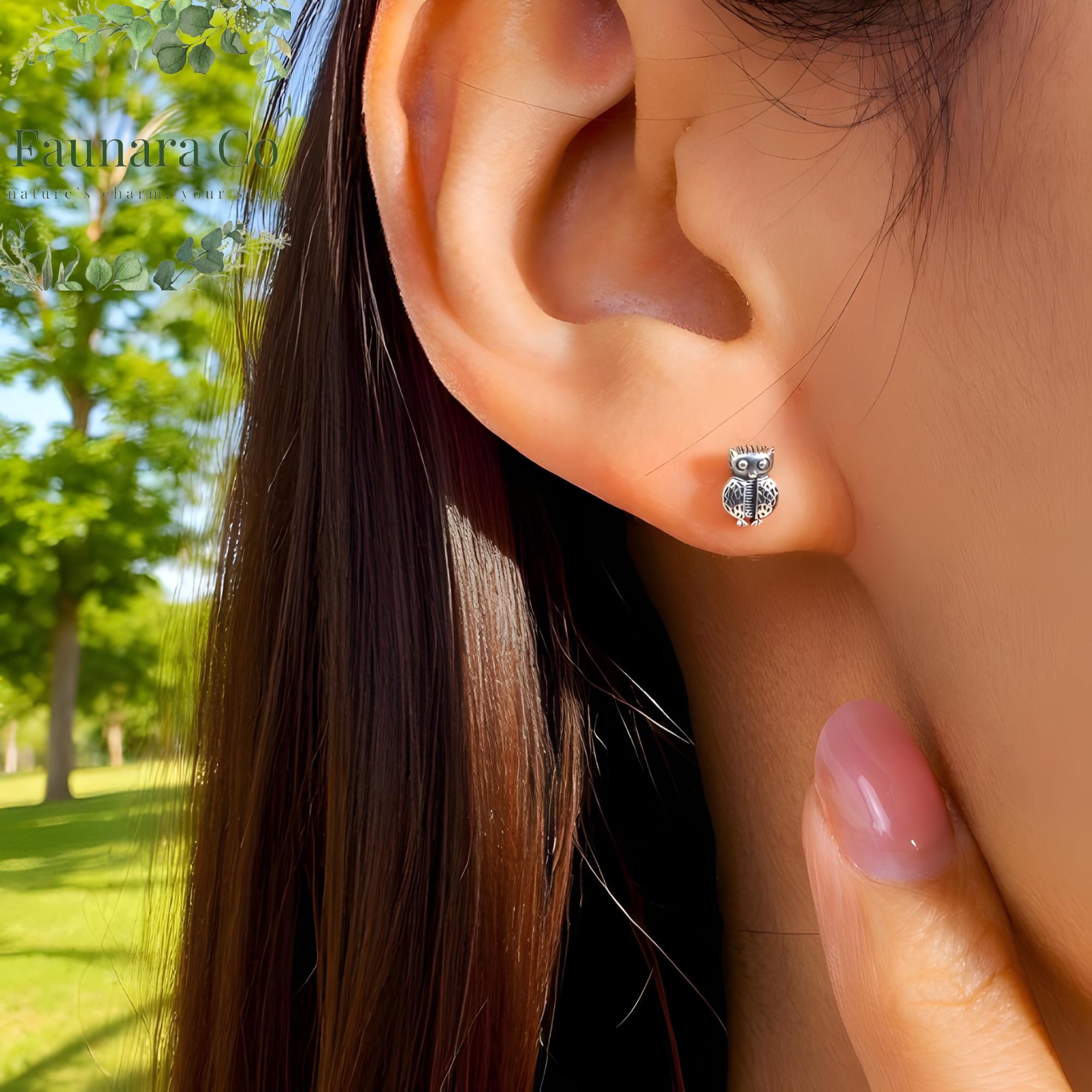 Owl Stud Earrings, 925 Sterling Silver, Minimalist Silver Animal Inspired Earrings, Cute Barn Owl St