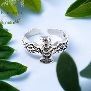 Adler verstellbarer Ring, 925 Sterling Silber, Wildtier inspiriert, Vogel Ring, Silber Adler Stil Schmuck Geschenk Ring, Weißkopfseeadler Zubehör