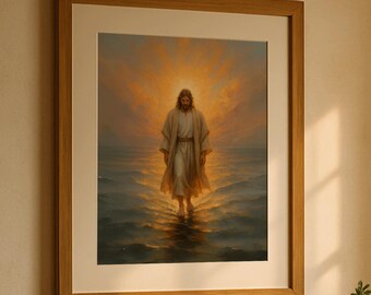 Biblical Printable Wall Art Jesus Walking on Water Christian Digital Print for Catholic Gift Prayer Decor or Faith Based Homes Jesus Christ