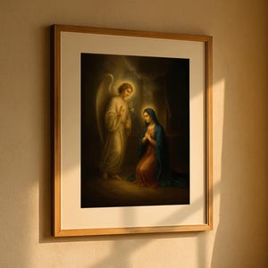 Catholic Religious Printable Artwork Annunciation Scene Christian Wall Art Virgin Mary Gabriel Spiritual Decor for Faith Filled Home Holy