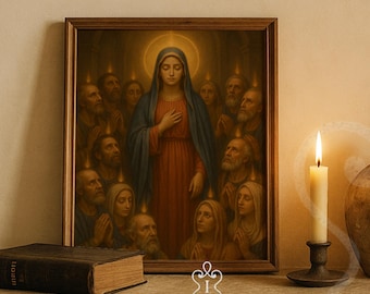 Catholic Pentecost Scene Art Apostles Mary Holy Spirit Descent Religious Wall Decor Christian Faith Gift Prayer Room Gift Digital Download
