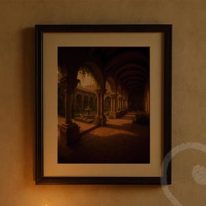Catholic Cloister Archway Art Printable Monastery Scene for Christian Gallery Wall or Warm Rustic Faith Based Home Decor or Entryway Feature