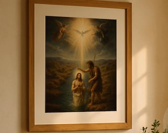 Baptism Of Jesus Wall Art Christian Printable Religious Decor John The Baptist Holy Spirit Dove Artwork Bible Story Jesus Baptized Scene