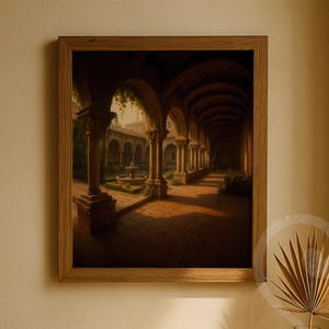 Monastery Courtyard Printable Christian Wall Art Digital Download Sacred Cloister Archway for Rustic Religious Home or Prayer Retreat Decor