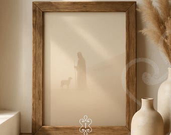 Good Shepherd Christian Minimalist Wall Art Jesus with Lamb Digital Download Catholic Printable for Peaceful Decor or Pastoral Gift Idea