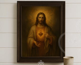 Sacred Heart of Jesus Wall Art Catholic Printable Devotional Digital Download for Prayer Room Display or Faith Based Home Interior Decor