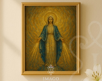 Miraculous Medal Style Digital Art Catholic Religious Painting Our Lady of Grace Wall Print Sacred Christian Artwork Catholic Home Decor