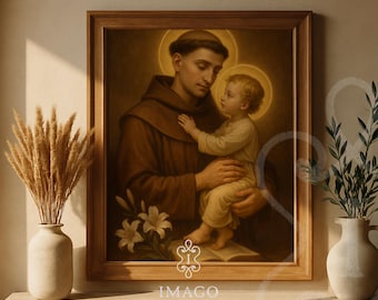 Religious Art Print Saint Anthony With Child Jesus Catholic Decor Franciscan Icon Prayer Room Gift Living Room Display Instant Download