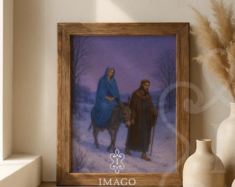 Holy Family Journey Canvas Print Mary Joseph Donkey Wall Art Christmas Story Religious Decor Nativity Scene Living Room Instant Download