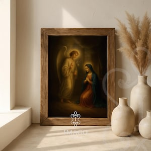Christian Wall Art Printable Virgin Mary and Gabriel Catholic Home Decor Religious Digital Art for Prayer Room or Scripture Study Space
