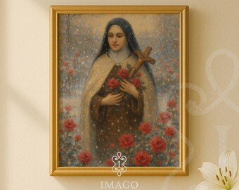 Carmelite Saint Therese Art Print Roses Devotion Christian Wall Decor Little Flower Catholic Prayer Room Gift Wall Art Digital Download