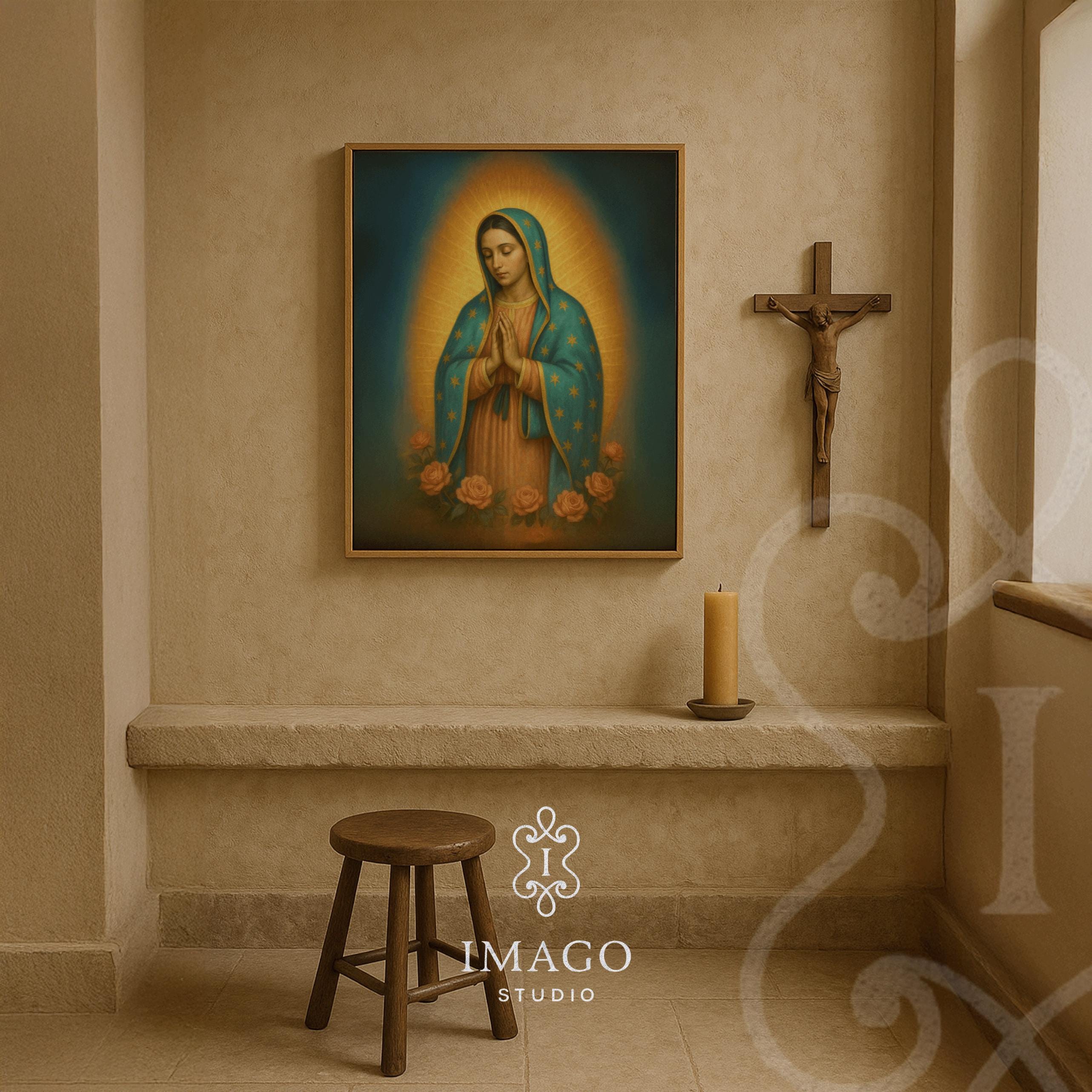 Virgin Mary Printable Artwork Guadalupe Style Catholic Gift for Confirmation or Religious Home Wall Display Floral Faithful Keepsake Amen