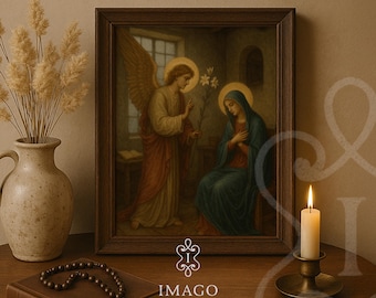 Angel Gabriel and Mary Annunciation Wall Art Print Christian Decor Living Room Rosary Devotion Catholic Gift Living Room Digital Download