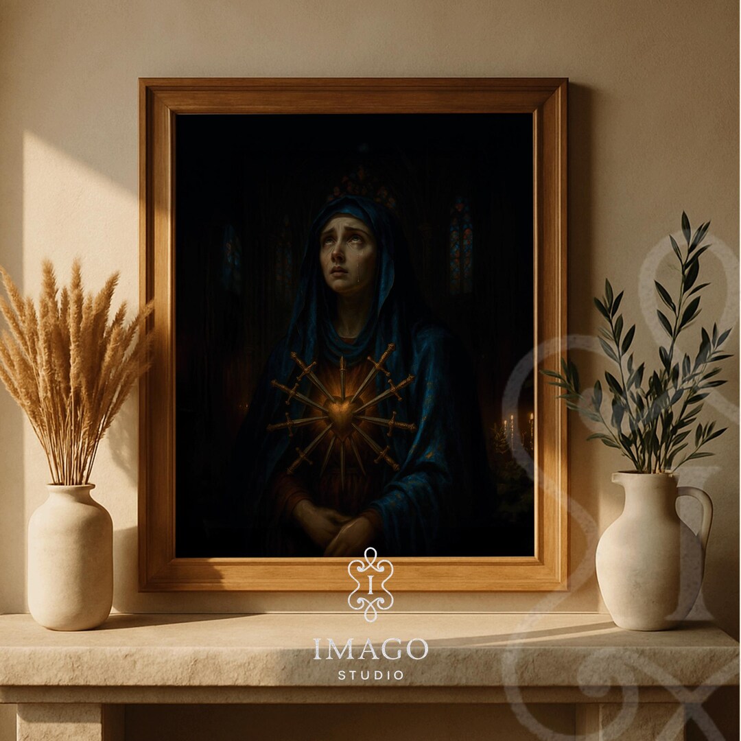 Mother of Sorrows Catholic Wall Art Dark Sacred Heart of Mary Printable ...