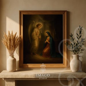 Catholic Annunciation Print Digital Christian Wall Art Virgin Mary and Angel Gabriel for Prayer Corner Home Church or Faith Based Decor