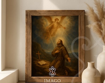 Saint Francis of Assisi Angelic Vision Art Print Catholic Decor Stigmata Devotion Living Room Prayer Wall Catholic Home Digital Download