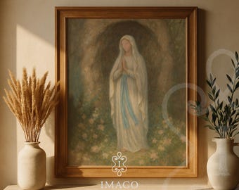 Artful Painting Our Lady of Lourdes Artwork Virgin Mary Catholic Modern Art Print Gift for Her Blessed Mother Neutral Christian Home Decor