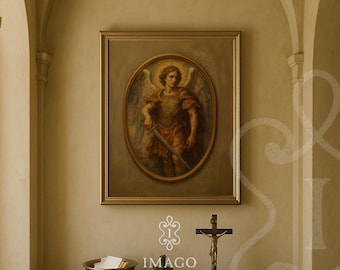 Póster impreso en lienzo de San Miguel Arcángel, arte cristiano, decoración para sala de estar, guerrero espiritual, ángel guardián, católico, hogar, descarga digital