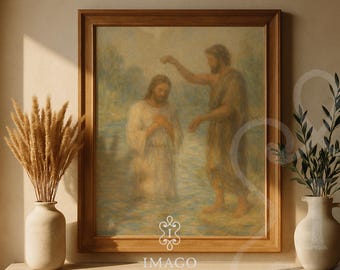 Biblical Scene Jesus Baptism Canvas Print Christian Wall Art Prayer Room John the Baptist Faith Decor Living Room Wall Art Download Print