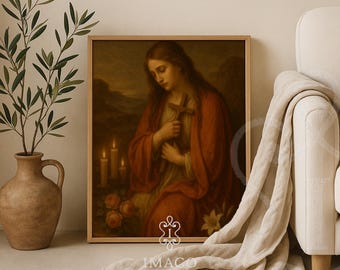 Saint Mary Magdalene Prayer Art Print Christian Wall Decor Living Room Faith Gift Easter Reflection Spiritual Wall Art Digital Download