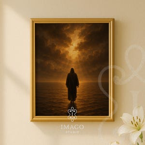 Jesus Christ Walking on Water, Christian Art, Digital Jesus Portrait, I Will Walk With Christ LDS, Jesus Oil Painting, Bible Verse Wall Art