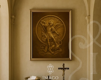 Arte católico San Miguel Arcángel Decoración de pared Guerra espiritual Protección angelical Sala de oración Celebración del día festivo Descarga digital