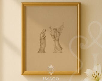 Aankondiging Gabriel Mary religieuze kunst afdrukken katholieke muur woonkamer decor rozenkrans gebedsruimte Onbevlekte Ontvangenis Instant Download