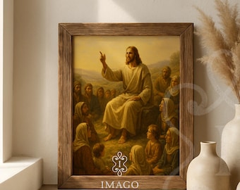 Jesus Christ Sermon on the Mount Wall Art Print Christian Decor Living Room Beatitudes Teaching Bible Scene Catholic Home Download Print