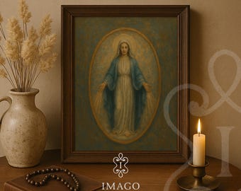Mother Mary Necklace Style Digital Painting Miraculous Medal Catholic Artwork Virgin Mary Necklace Religious Wall Print Christian Devotional