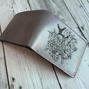 Handmade Leather Wallet, Eevee Evolutions Engraved, Personalized Gift