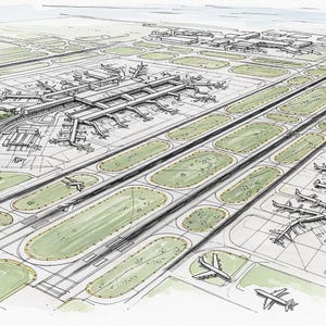 Vintage Airport Illustration Art Print: Aviation Decor (Digital Download)