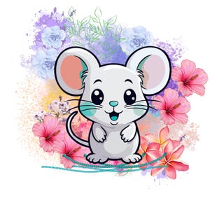 Süße Maus digitale Kunst Download, süße Maus Illustration, Maus Wandkunst, Kinderzimmer Dekor, süße Mäuse, Blumenkunst, Sublimation,