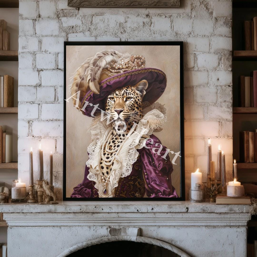 Leopard Aristocratic Portrait in Royal Purple Silk Gown – Baroque ...