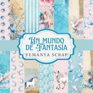 En samling av fantasivärldar. Digital samling. Scrapbooking-samling. Scrapbooking-samling. Samling med temat älvor och mytologiska varelser.