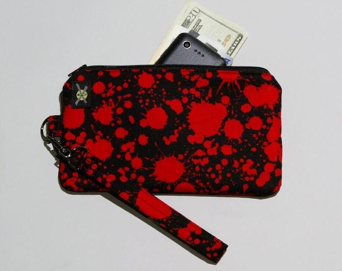 Blood Splatter Phone Wristlet, Zipper Pouch, Wallet Wristlet, Detachable Strap, Small Purse, Gore