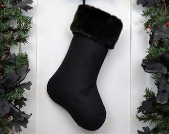 Plain All Black Christmas Stocking with Black Faux Fur