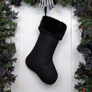 Plain All Black Christmas Stocking with Black Faux Fur image 1