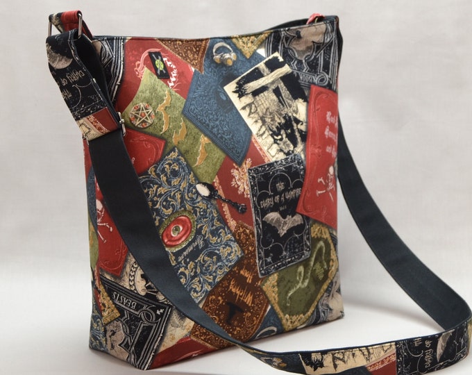 Dark Academia Large Crossbody Bag, Bookish, Gothic Horror, Grimoire, Spell Book, Witch Journal, Work School Book Bag with Pockets, Bookworm