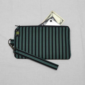 Ghost Host Phone Purse Wristlet, Haunted Mansion, Zipper Pouch, Wallet Wristlet, Green Black Stripe, Small Goth Purse, Detachable Strap